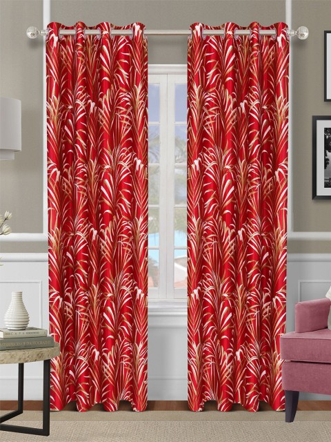 

ROMEE Red Set of 2 Floral Room Darkening Door Curtain