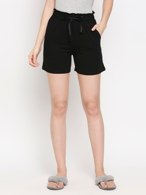 

XIN Women Black Solid Cotton Lounge Shorts