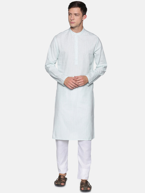 

Saffron Threads Men Blue Checked Pure Cotton Kurta With Pyjamas