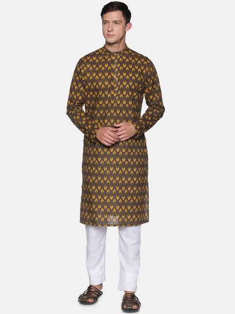 

Saffron Threads Men Brown Printed Pure Cotton Kurta with Pyjamas