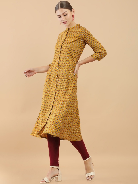 

Soch Women Yellow & Red Floral Printed Chanderi Kurta