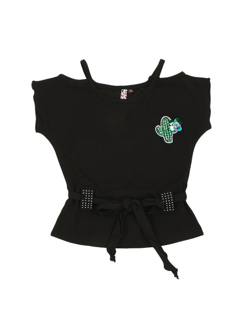 

Actuel Black Applique Monochrome Cinched Waist Top