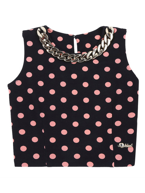 

Actuel Navy Blue & Pink Polka Dots Printed Georgette Top