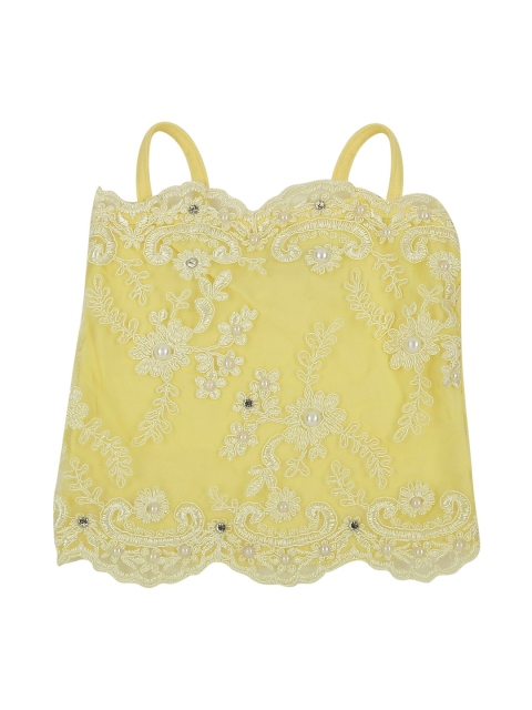 

Actuel Yellow Floral Embroidered Cotton Tube Top