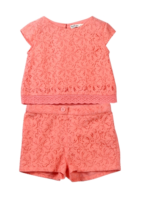 

Beebay Girls Coral Orange Lace Clothing Set