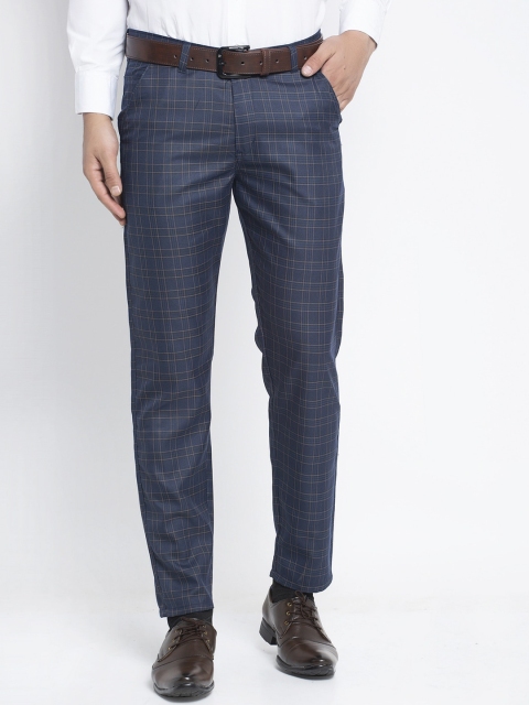 

JAINISH Men Navy Blue Checked Smart Slim Fit Trouser