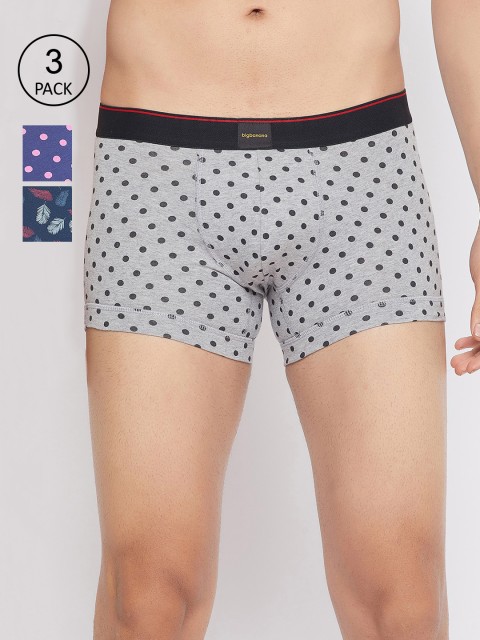 

bigbanana Men Pack of 3 Pure Cotton Printed Trunks DTW-3PK, Grey