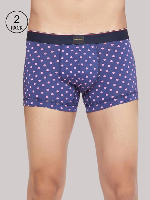 

bigbanana Men Assorted Pack of 2 Printed Pure Cotton Trunks Tobin-2PK-Navy, Navy blue