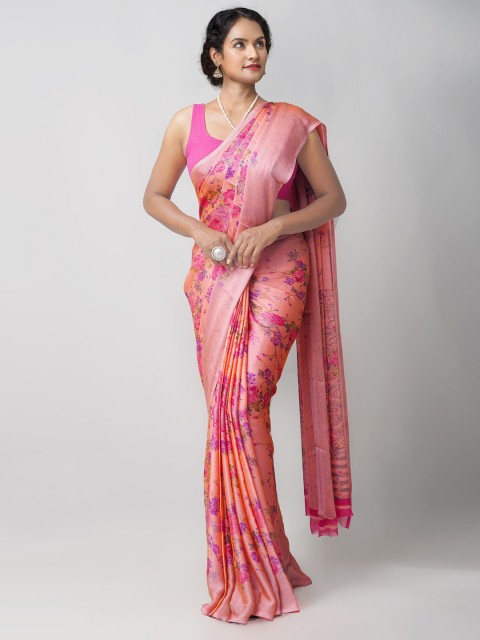 

Unnati Silks Pink & Purple Floral Printed Patola Saree
