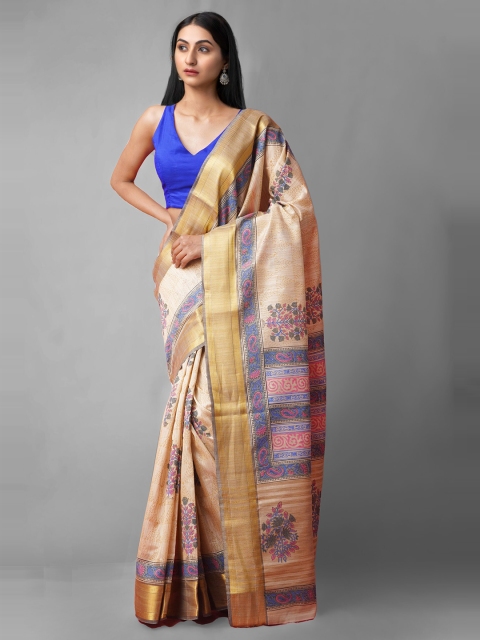 

Unnati Silks Brown & Off White Floral Silk Cotton Maheshwari Saree