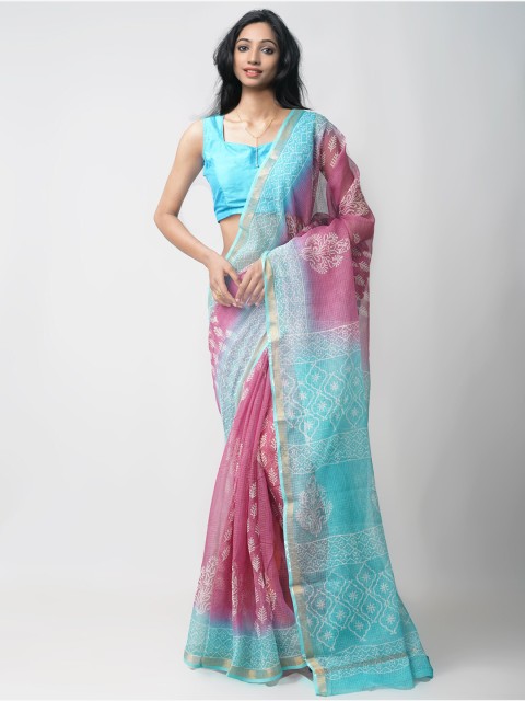 

Unnati Silks Pink & Blue Batik Pure Cotton Kota Saree