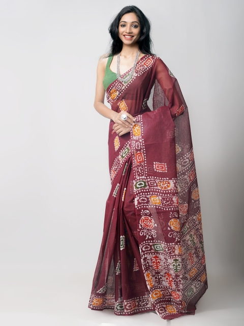 

Unnati Silks Maroon & White Batik Kota Pure Cotton Saree