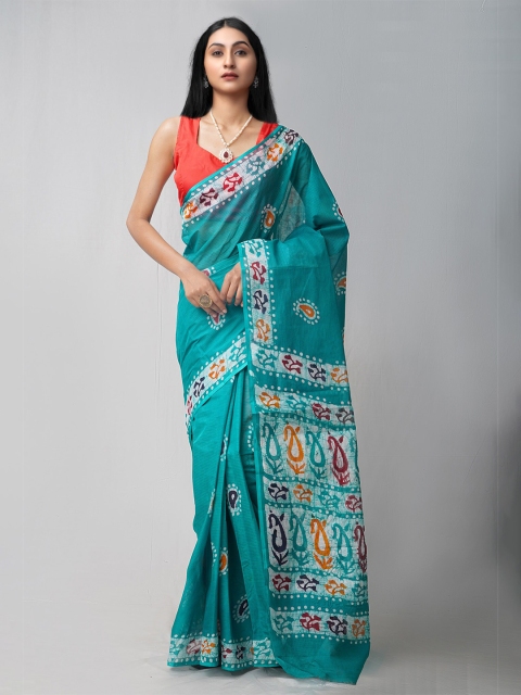 

Unnati Silks Teal Green Batik Pure Cotton Kota Saree