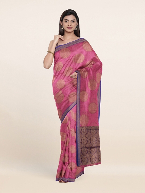 

Pothys Pink & Blue Ethnic Motifs Zari Saree