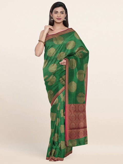

Pothys Green & Red Ethnic Motifs Zari Saree