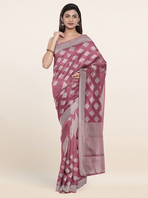 

Pothys Pink & Silver-Toned Cotton Blend Saree