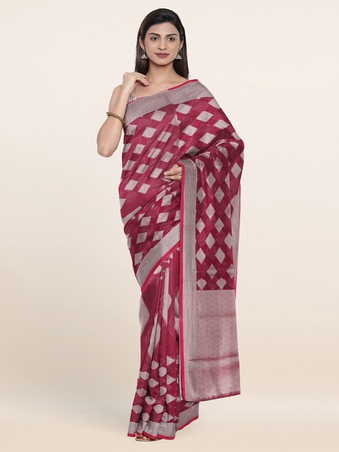 

Pothys Magenta & Silver-Toned Saree