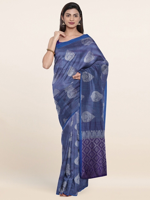 

Pothys Blue & Silver-Toned Ethnic Motifs Zari Saree