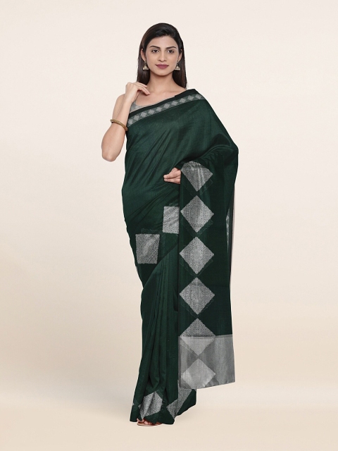 

Pothys Green & Grey Zari Cotton Blend Saree