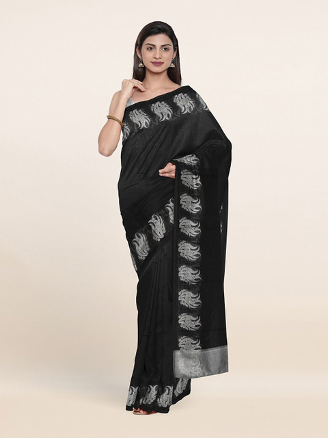 

Pothys Black & Silver-Toned Woven Design Cotton Saree