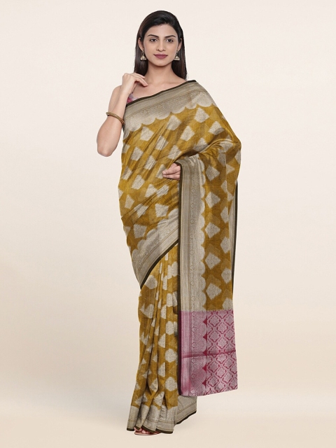 

Pothys Mustard & Silver-Toned Woven Design Zari Saree