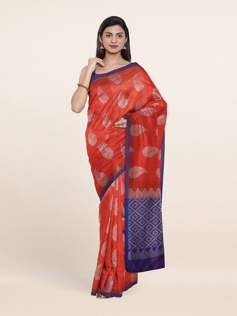 

Pothys Orange & Silver-Toned Woven Design Zari Saree