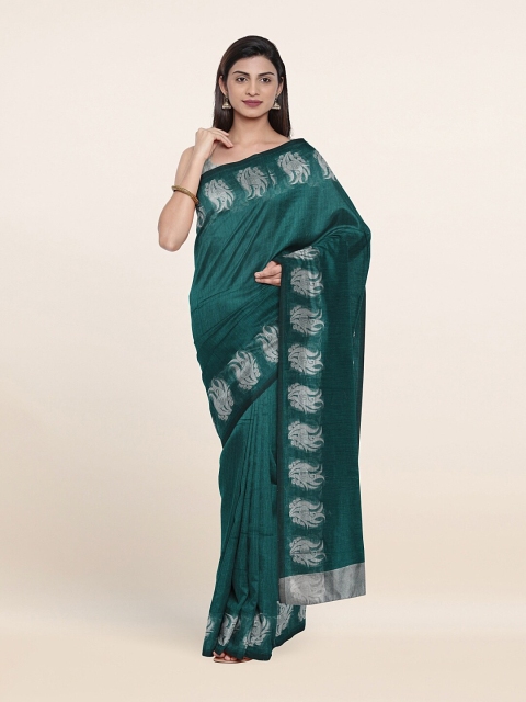 

Pothys Green & Silver-Toned Saree