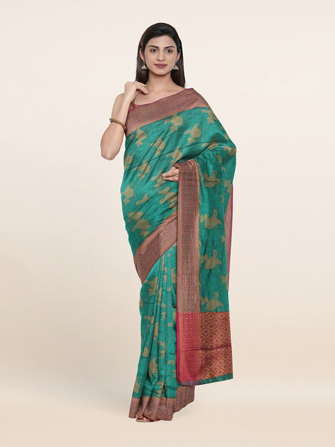 

Pothys Green & Red Ethnic Motifs Zari Saree