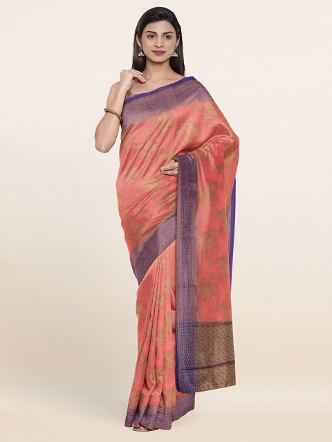 

Pothys Peach & Gold-Toned Woven Design Zari Cotton Saree