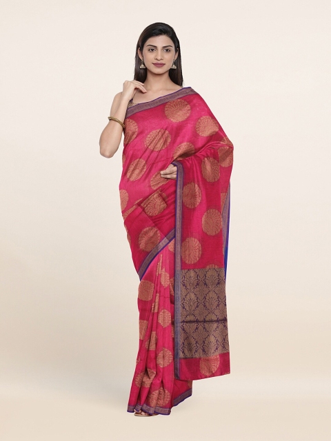 

Pothys Pink & Blue Woven Design Cotton Blend Zari Saree