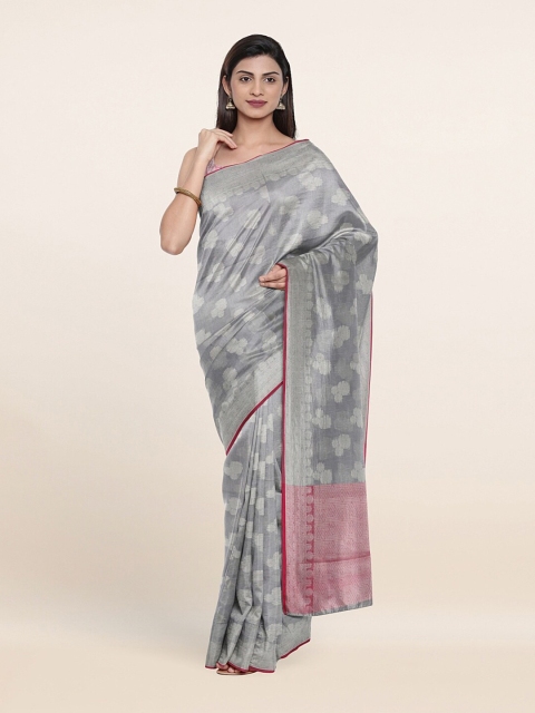 

Pothys Grey & Red Woven Design Zari Saree