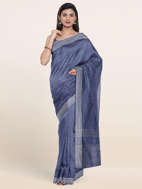 

Pothys Blue & Silver-Toned Zari Linen Blend Saree