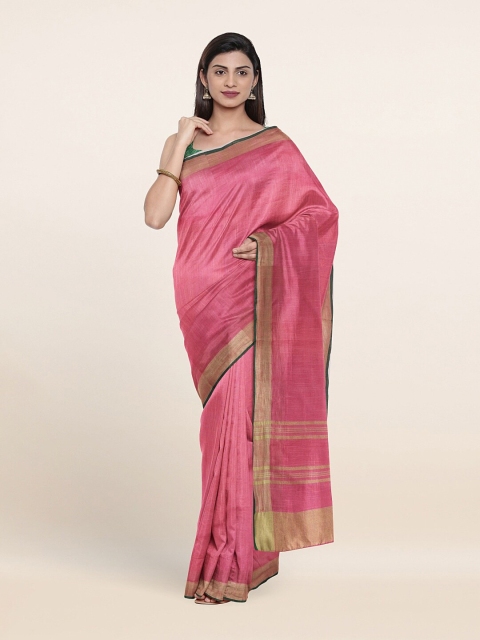 

Pothys Pink & Silver-Toned Zari Linen Blend Saree