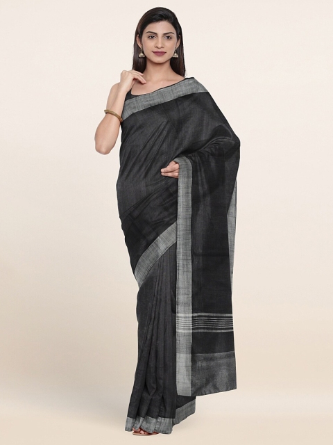 

Pothys Black & Silver-Toned Zari Linen Blend Saree