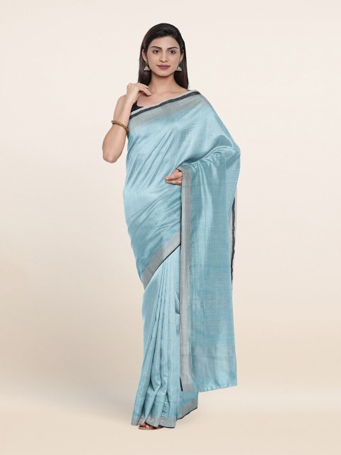 

Pothys Blue & Black Solid Linen Saree