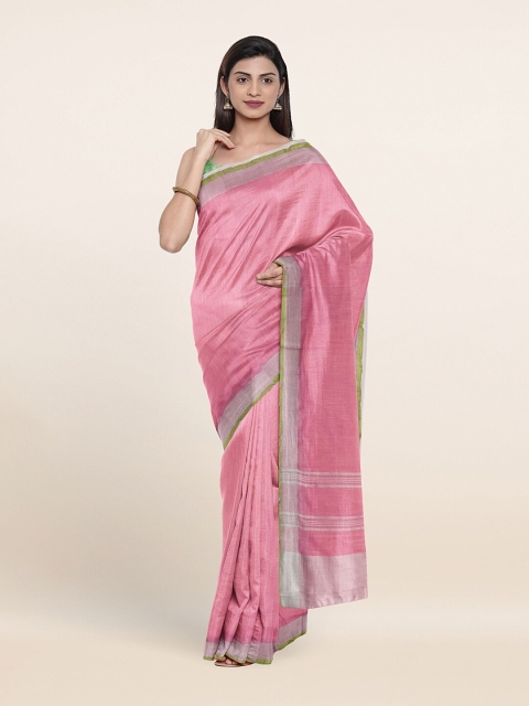 

Pothys Pink & Silver-Coloured Zari Linen Blend Saree