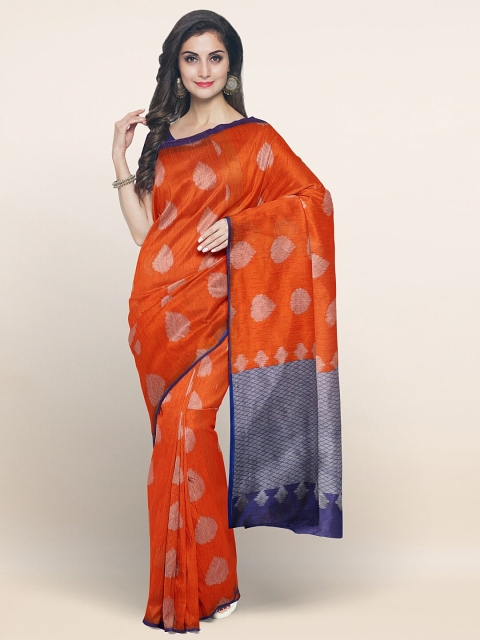 

Pothys Orange & Blue Woven Design Saree