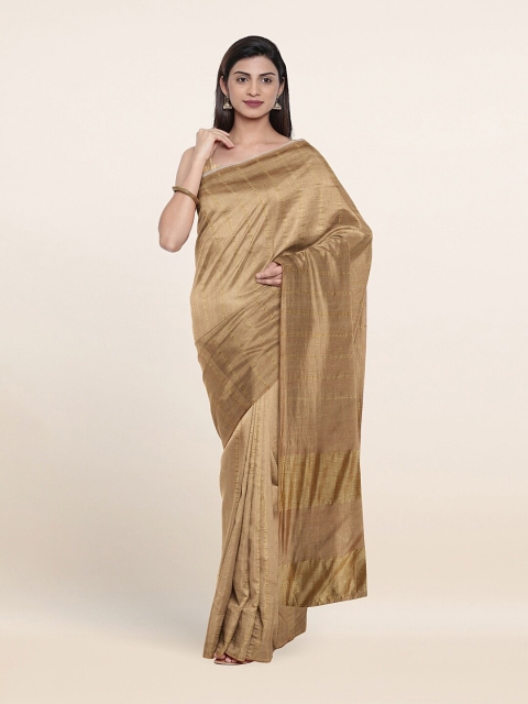 

Pothys Tan & Gold-Coloured Striped Jute Cotton Saree