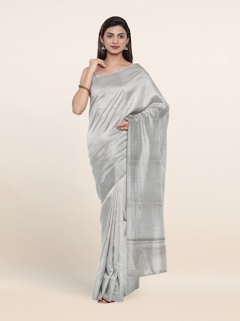 

Pothys Silver-Toned & Beige Zari Tissue Saree