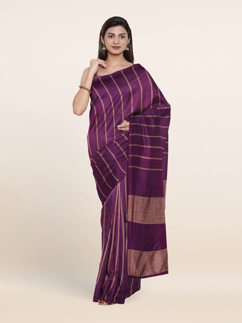 

Pothys Violet & Gold-Toned Striped Jute Cotton Saree