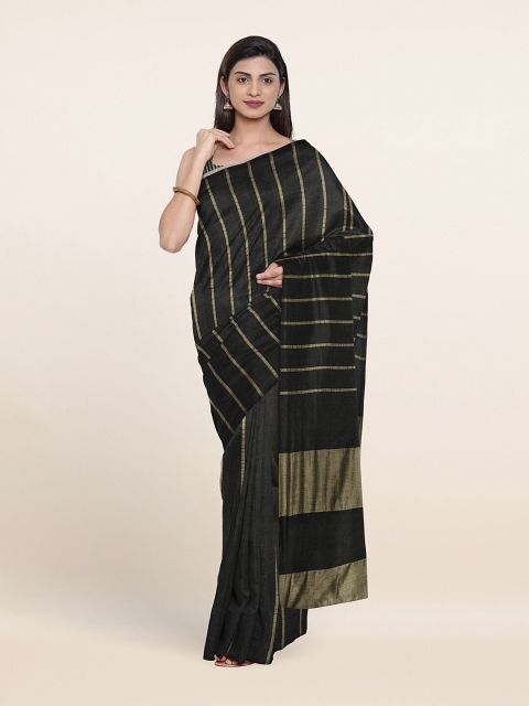

Pothys Black & Gold-Toned Striped Jute Cotton Saree