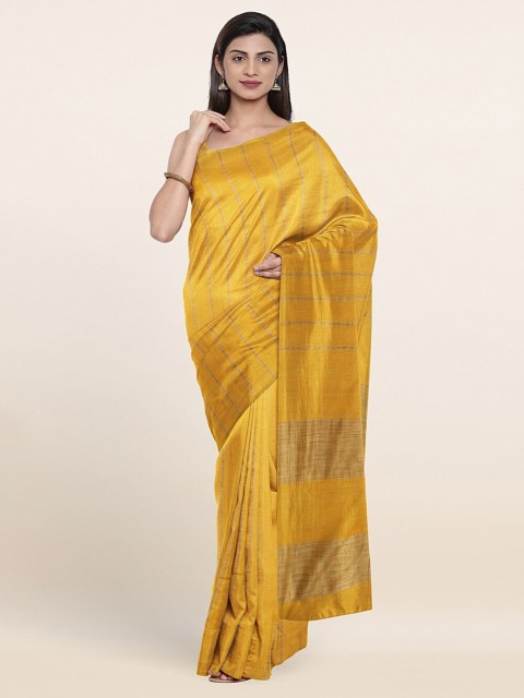 

Pothys Yellow & Gold-Toned Striped Jute Cotton Saree