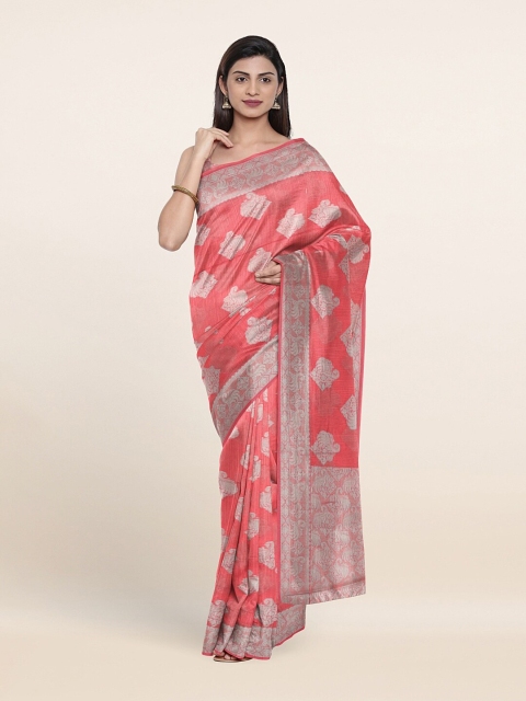 

Pothys Pink & Silver-Toned Woven Design Cotton Saree