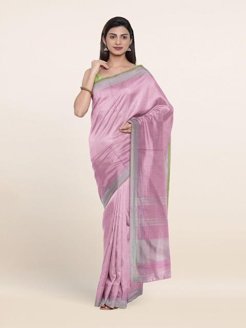 

Pothys Pink & Silver-Toned Zari Linen Blend Saree