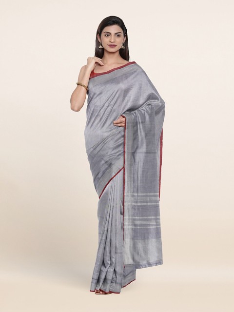 

Pothys Women Grey Solid Linen Blend Sarees