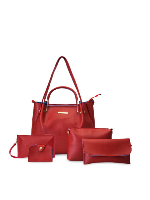 

Lapis O Lupo Red Textured Structured Handheld Bag with Cut Work