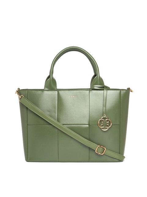 

CERIZ Olive Green PU Structured Tote Bag with Tasselled