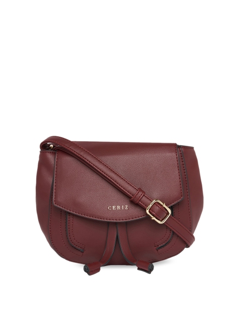 

CERIZ Burgundy Solid PU Half Moon Sling Bag