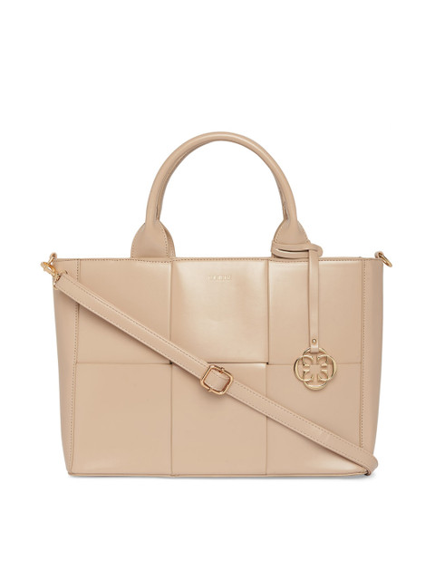

CERIZ Beige Checked Structured Handheld Bag with Tasselled