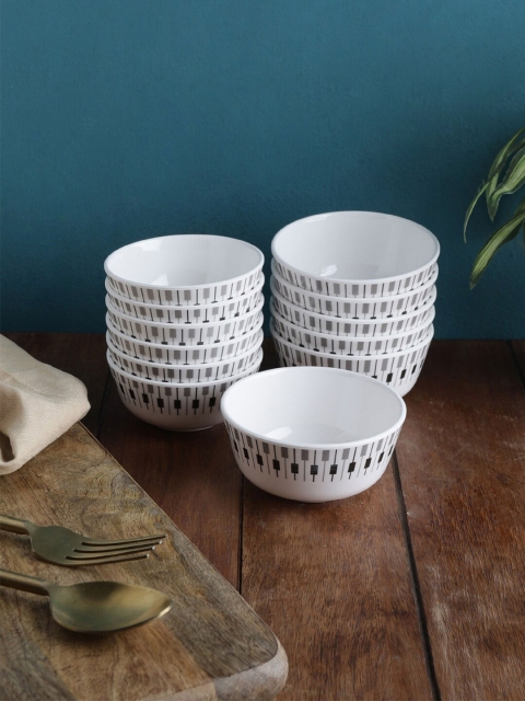 

Servewell White & Black 12 Pieces Geometric Printed Melamine Glossy Bowls